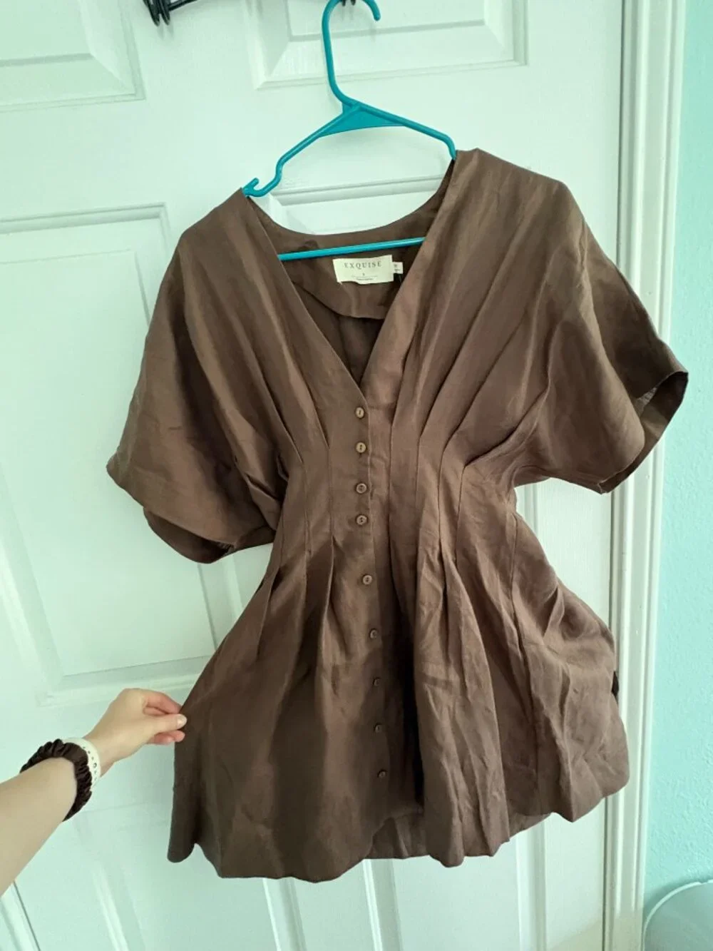 Anthropologie The Tobie Linen Pleated Mini Shirt Dress by Exquise - Picture 2 of 3